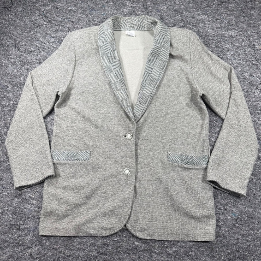 Weekenders Gray Knit Blazer Jacket Geometric Shawl Collar Pockets Large Canada